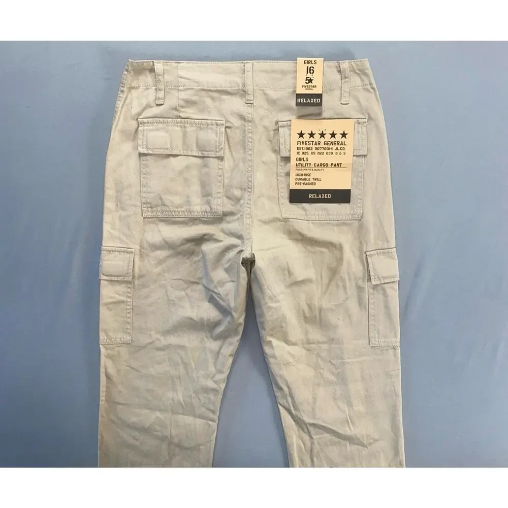Fivestar General for Tilly's Relaxed Fit Girl's Utility Cargo Pants. Beige, 16